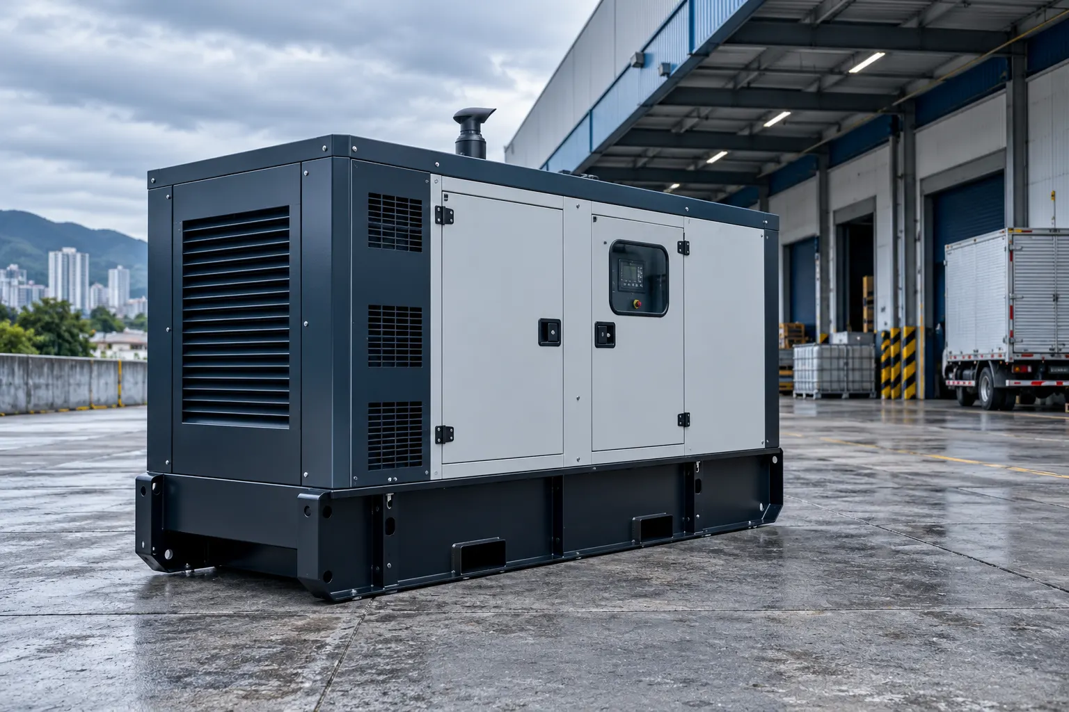 Gerador instalado em área industrial